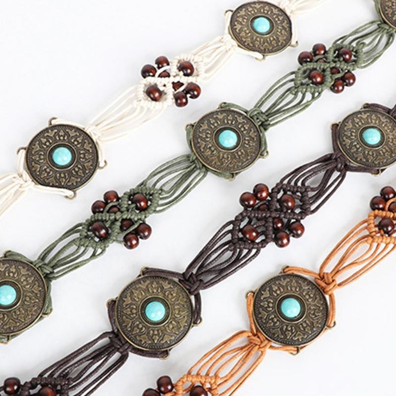 Women Shirt Waist Belt Vintage Bohemian Adjustable Braided Waist Belt with Tassels Women Dress Shirt Wide Waist Belt