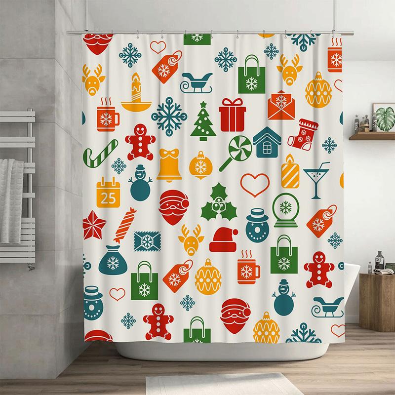 TU Christmas Shower Curtain Festive Holiday Waterproof Decor Bathroom Xmas Pattern Holiday Decor Festive Shower Curtain Holiday 90x180cm35x71in