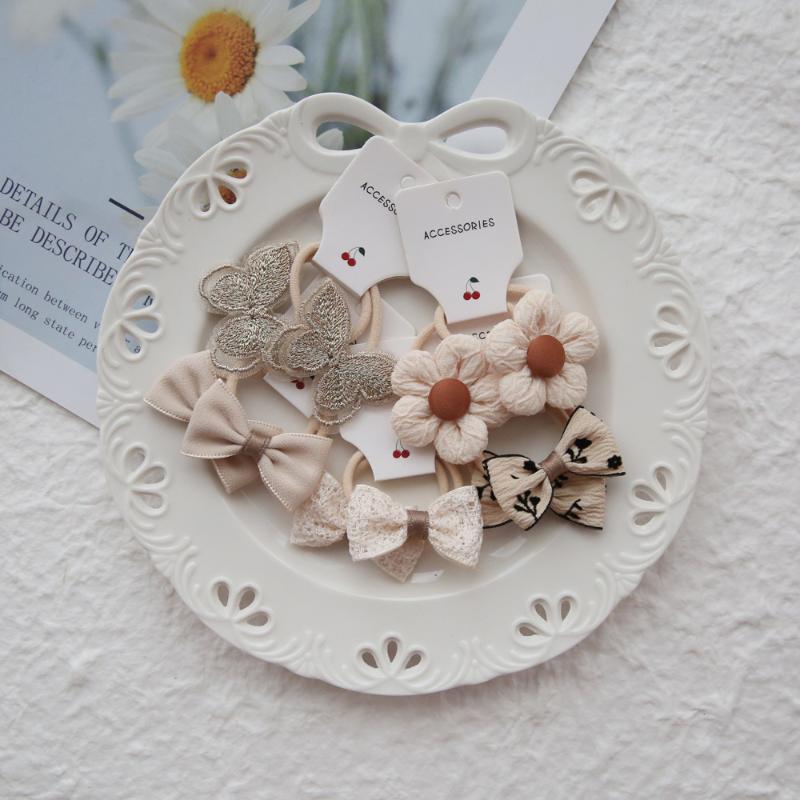 10Pcs Trendy Handmade Elastic Lovely Hairbands Children'S Flower Hair Accessories Hair Bow Headwear Rope Cute Girls Hair Bands
