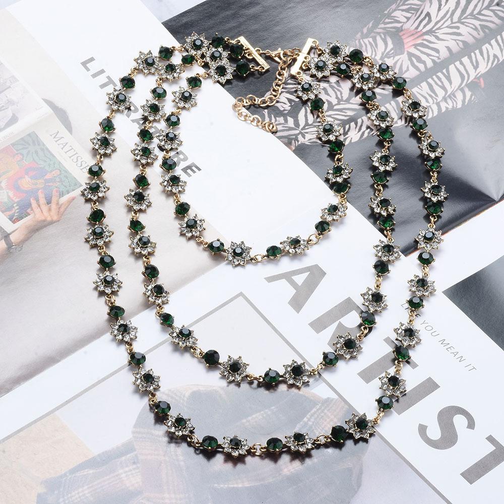 Color Bohemian Exaggerated Multi-Layer Super Flash Rhinestone Gem Necklace Long Sweater Chain Accessories