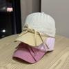 Casual, simple, and stylish bowknot soft-top baseball cap with stripes, versatile for large head sizes and round faces, sun-shading and