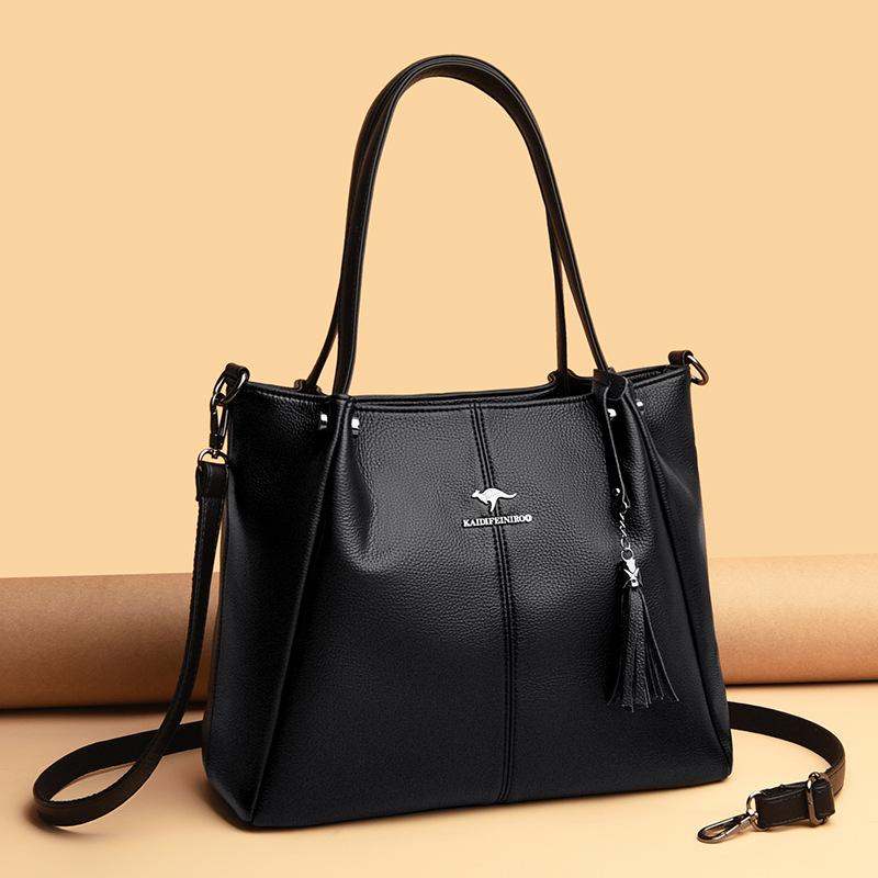 Women'S Handbag Luxury Soft Leather Women'S Shoulder Bag Retro Solid Color Large Capacity Mother Bag