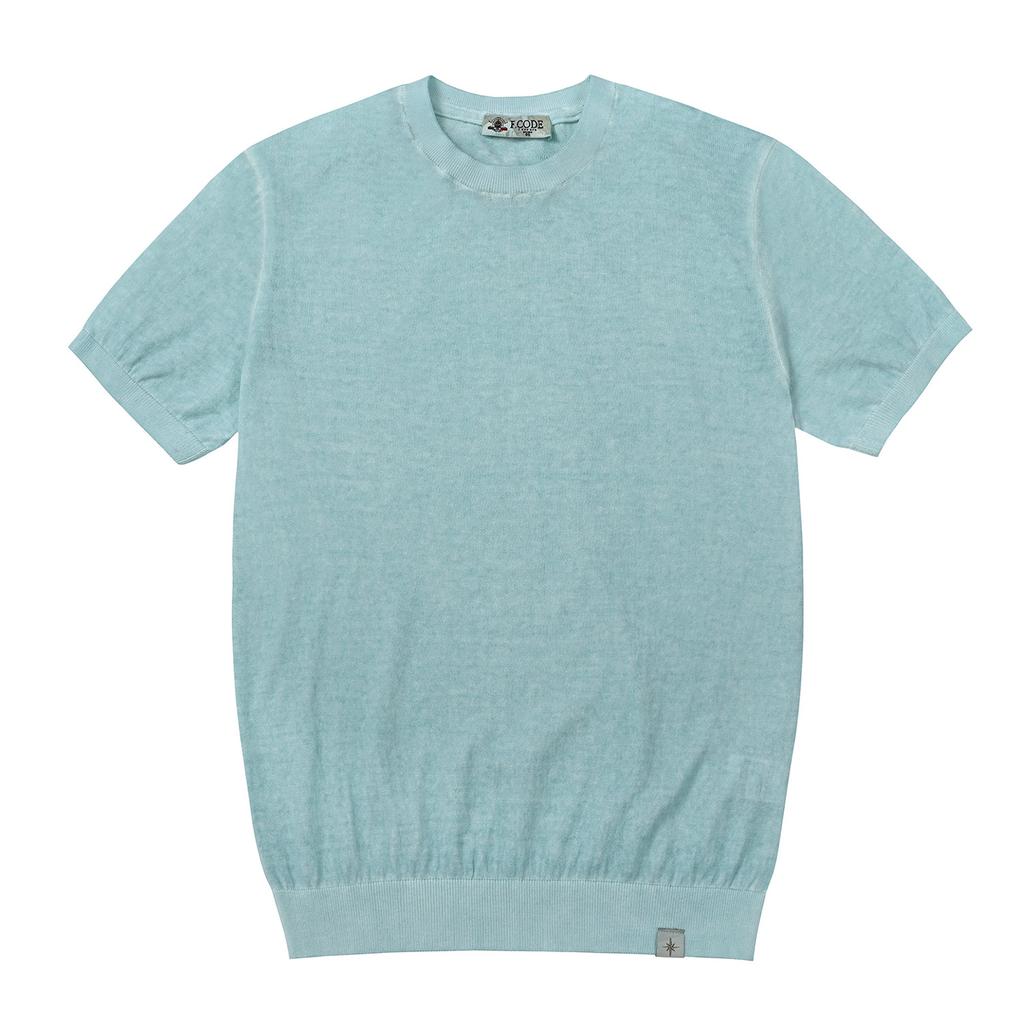 FERRAROMILANO Men'S Lunadyed Round Short Sleeve Sweater Light Blue (Am0Drd25141)
