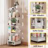Wooden Four-layer Rotatable Mobile Bookshelf With One Drawer Book Storage Rack With Locking Wheels For Living Room/Bedroom/Study