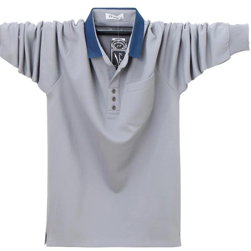 New Autumn Men's Polo Shirt Long Sleeve Business Work Shirts Male Pocket Soild Color Casual Plus-Size 6XL Clothing Men Tops
