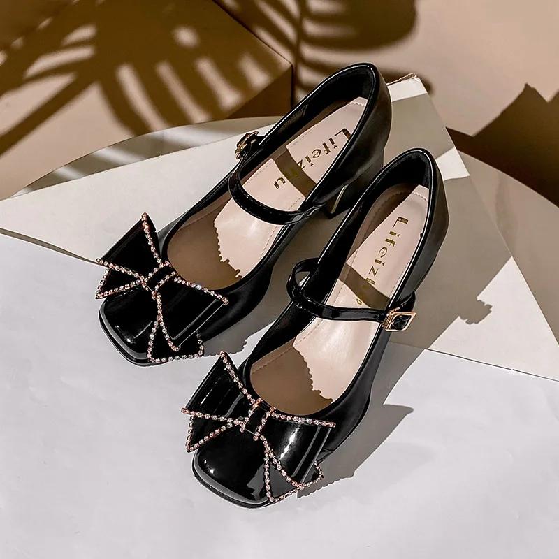 Shoes for Women Fashion Pumps New Mary Jane High Heels Shoes Girl  Bowknot Leather Casual Shoes Big Size 35-43
