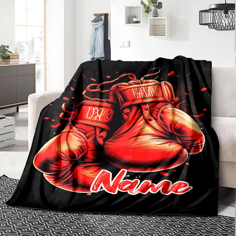 Custom Name boxing Theme Printed Blanket - Perfect for Couch, Bed, Travel & Outdoor Use | Machine Washable, Cozy & Durable.
