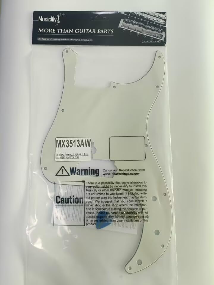 Musiclily Pro 13-Hole Bass Pickguard for SQ Affinity PJ Precision Bass, 3-Piece, Aged White