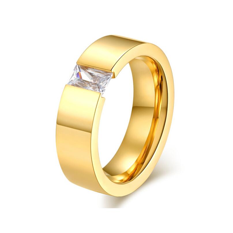 Fashion Crystal Zircon Jewelry Two Color Plated Ring Classic 316L Stainless Steel Rings for Women Men