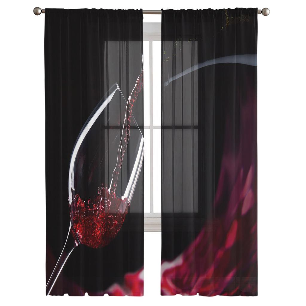 Red Wine Wine Bottle Wine Glass Sheer Tulle Window Curtains For Living Room Bedroom Kitchen Veiling Curtain Home Decoration