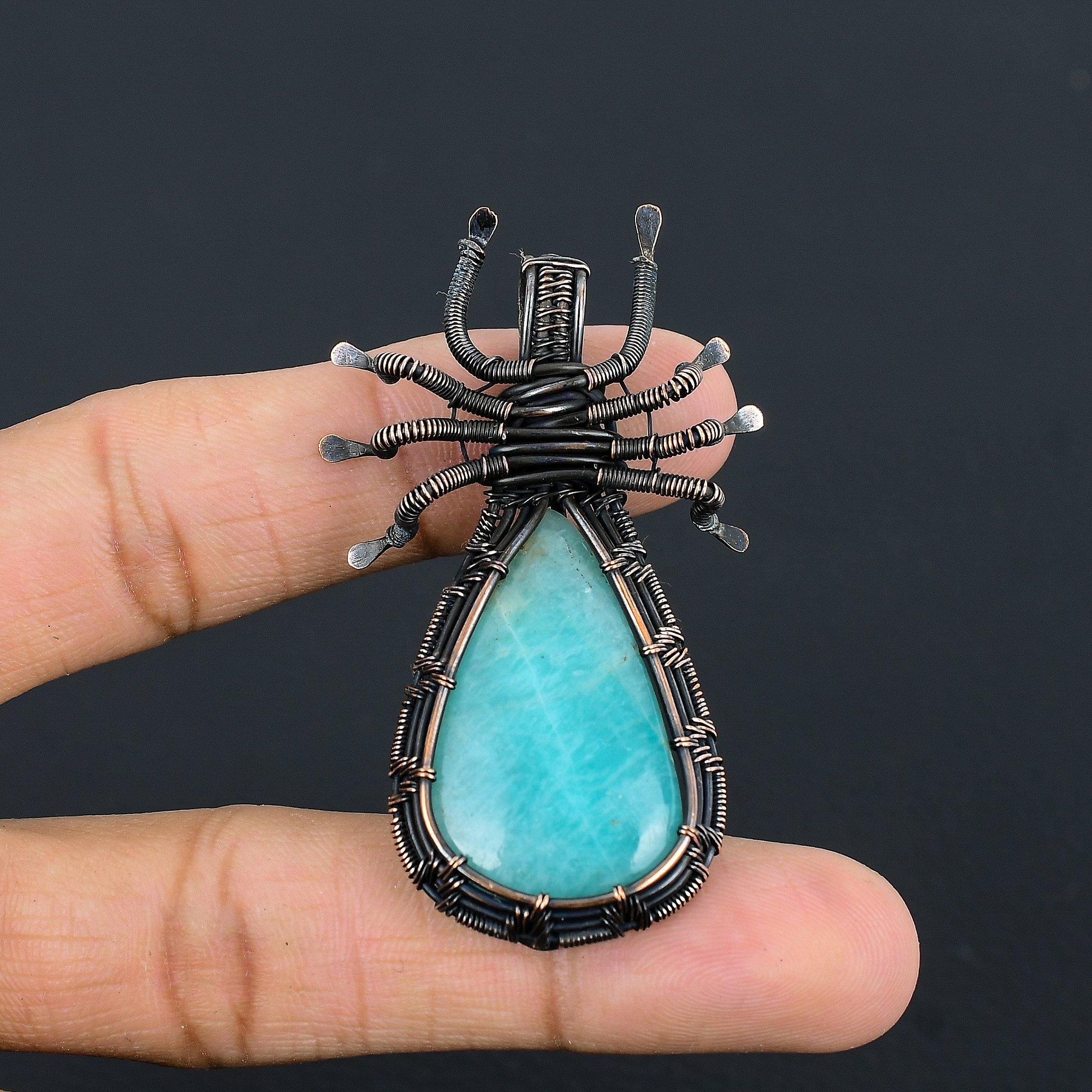 

Кулон из амазонита, кулон, обернутый медной проволокой 999 пробы, украшения из драгоценных камней ручной работы, подарки для жены, совершенно новый кулон 2.55 Inches