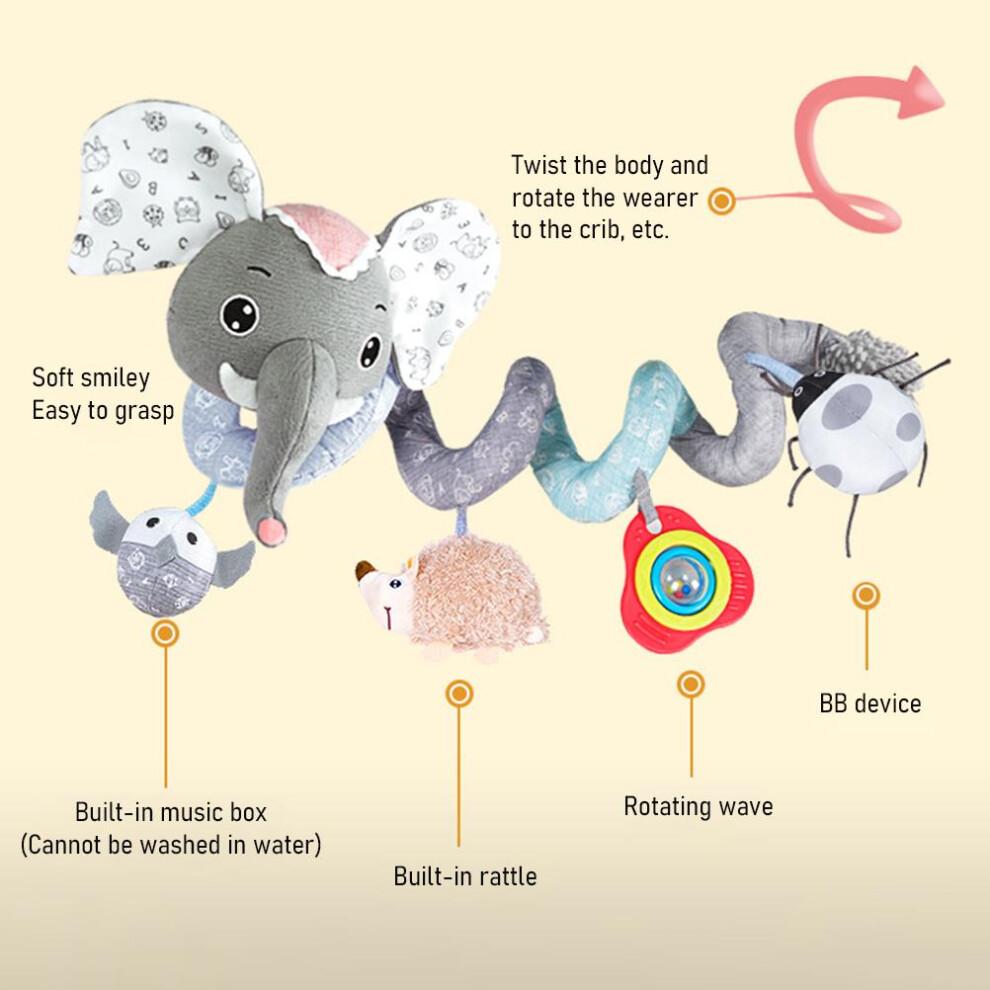 Infant Hanging Spiral Plush Toy for Car Seat Stroller Crib Bassinet Mobile with Music Box BB Squeaker Rattles Perfect Gift Idea Dazzle Effect100%