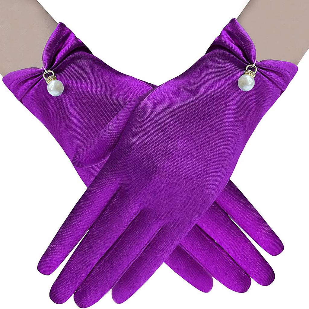 Satins Gloves Evening Gown Gloves with Pearls Decors Wedding Bride Gloves for Formal Occasion Stage Props Hand Gloves