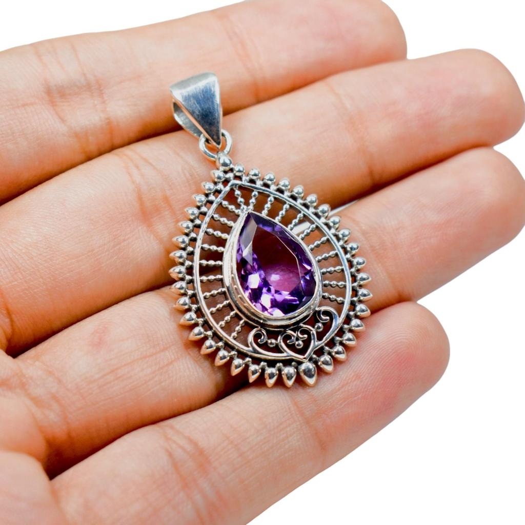 Vintage Amethyst Pendant, 925 Sterling Silver Pendant, Antique Pendant, Jewelry Gift for Her, Pendant for Gift