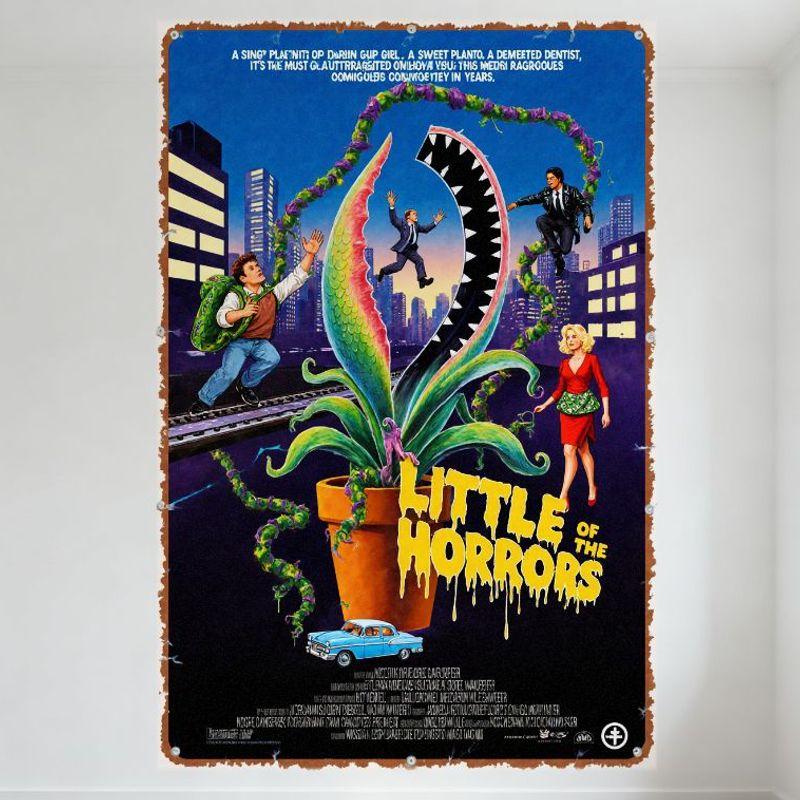 

Little Shop of Horrors Vintage Movie Poster Metal Tin Sign, Whimsical Eerie Plant & City Scene Decor for Home Bar Man Cave Club 20x30cm（7.8x11.8inch）