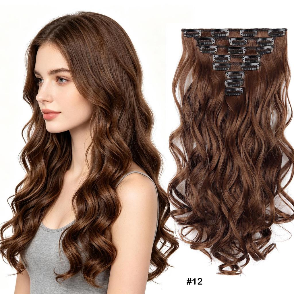 Set Completo 8 Pezzi 17 Clip Estensioni Capelli Sintetici Ondulati 20 Pollici Set Capelli Clip-on Opachi Multicolore