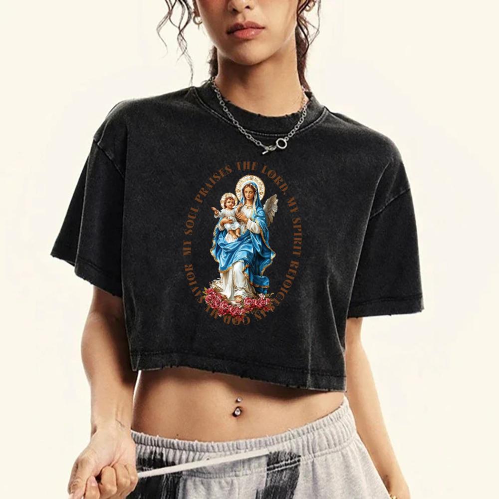 

Classical Goddess Statue Printed T-Shirt Women Washed Fashion O-Neck Crop Top Street Shirts Cotton Casual Clothing M