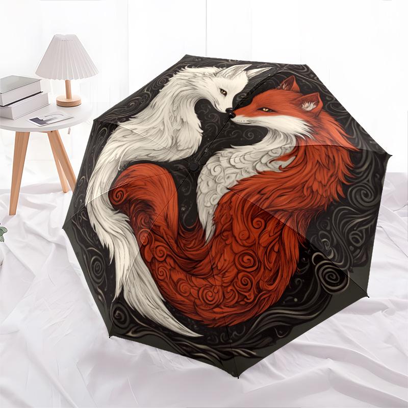 

Red Fox pattern, automatic folding umbrella, portable and foldable design, 8 ribs, a Christmas or birthday gift.