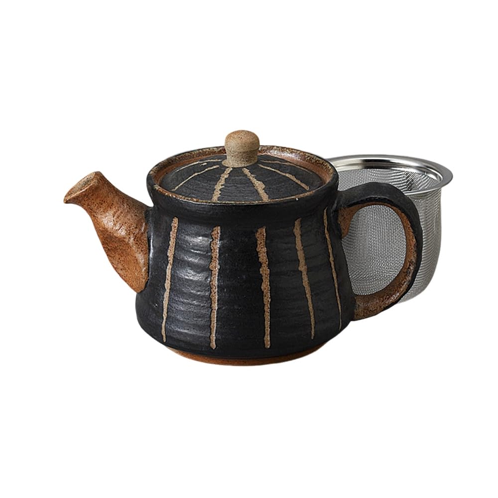 Ale-net Teapot, 365cc, Carved Tokusa (Black) Design, Small Pot (with Tea Strainer), Porcelain, Mino Ware, Made in Japan, Stylish
