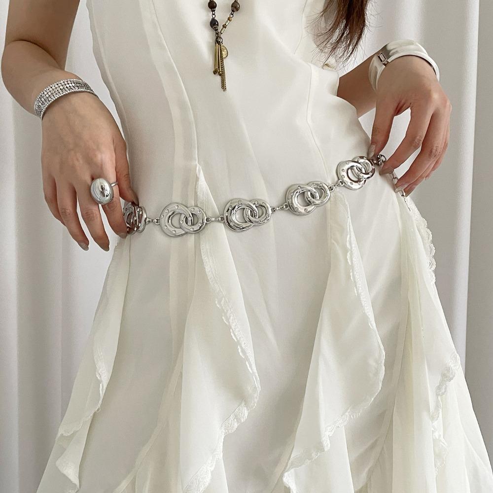 Elegant Metal Circular Ring Waist Chain Gold/Silver Dress Belt Chain Bohemian Body Chain  Women