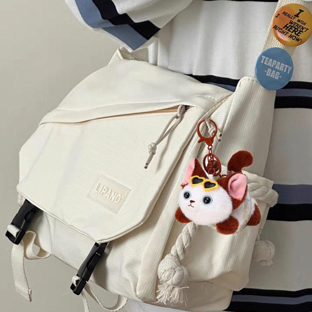 Soft Plush Tail Wagging Keychain Pull String Kitten Doll Pendant Plush Bag Ornament  Birthday Gifts
