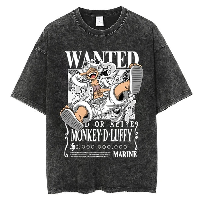 Luffy Joy Boy Vintage T-Shirt Gewaschen Übergroß One Piece Schweres Kurzarm Herren Damen Streetwear Lässig Locker Damen Herren Kleidung