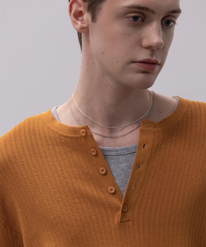 Dekkoloso Light Henley Neck Knit T-Shirt [Deep Mustard]
