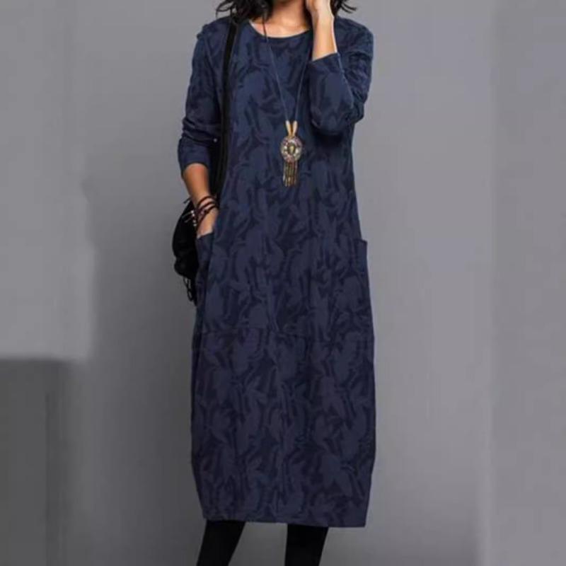 Personality Print Crew Neck Long Sleeve Dress for Women