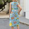 Women Fashion Casual Sleeveless Button Easter Print Dress With Pocket