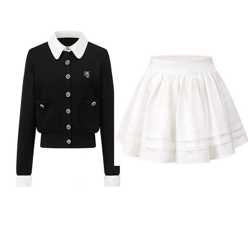 

Осенний вязаный кардиган в стиле колор-блок и миди-юбка с высокой талией L, Suitable for 106-115 kg