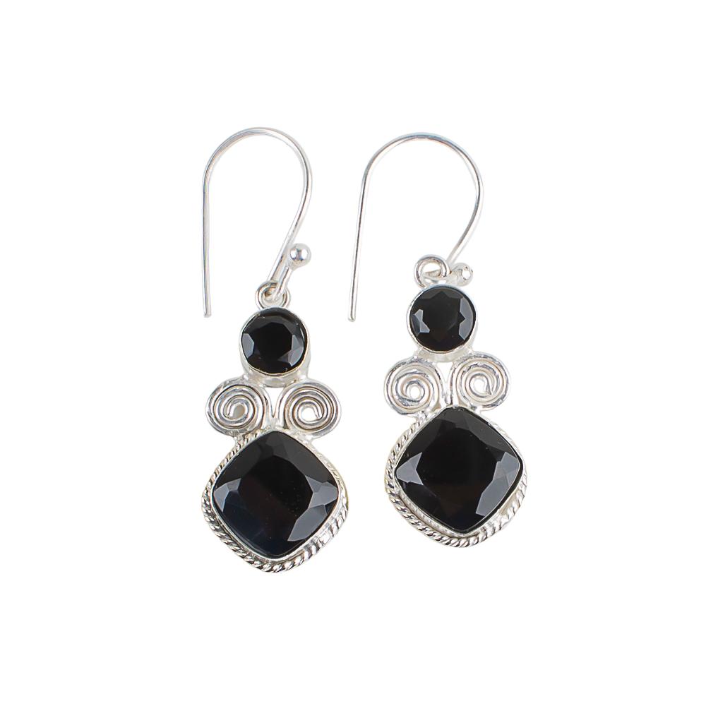 Natural Black Onyx Gemstone 925 Sterling Silver Handmade Jewelry Earrings 1.12" EE-69-16