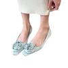 French Evening Wind Satin Square Head Flat Shoes Women's 2025 New Summer Skirt Gentle Light Mouth Low Thick Heel Single Shoes