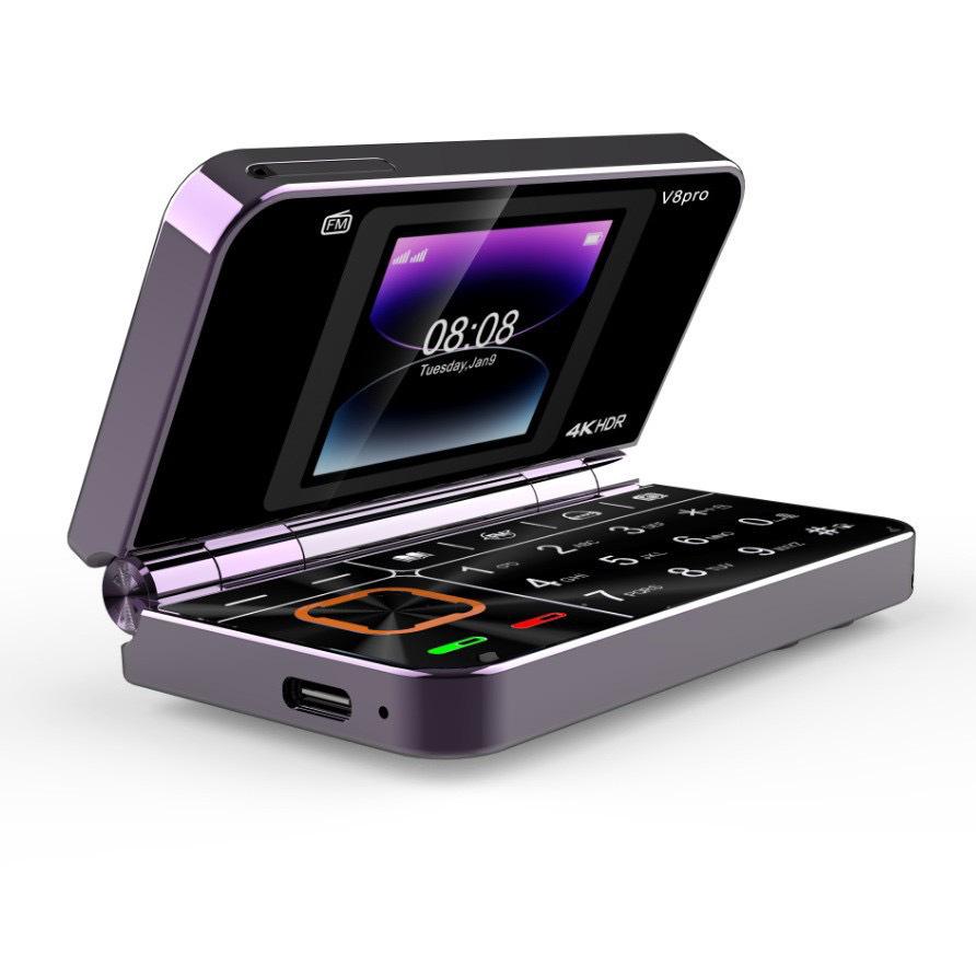 V8Pro Dual-Screen Flip Phone: Elderly-Friendly 2G Model with Large Buttons and Multi-Language Support
