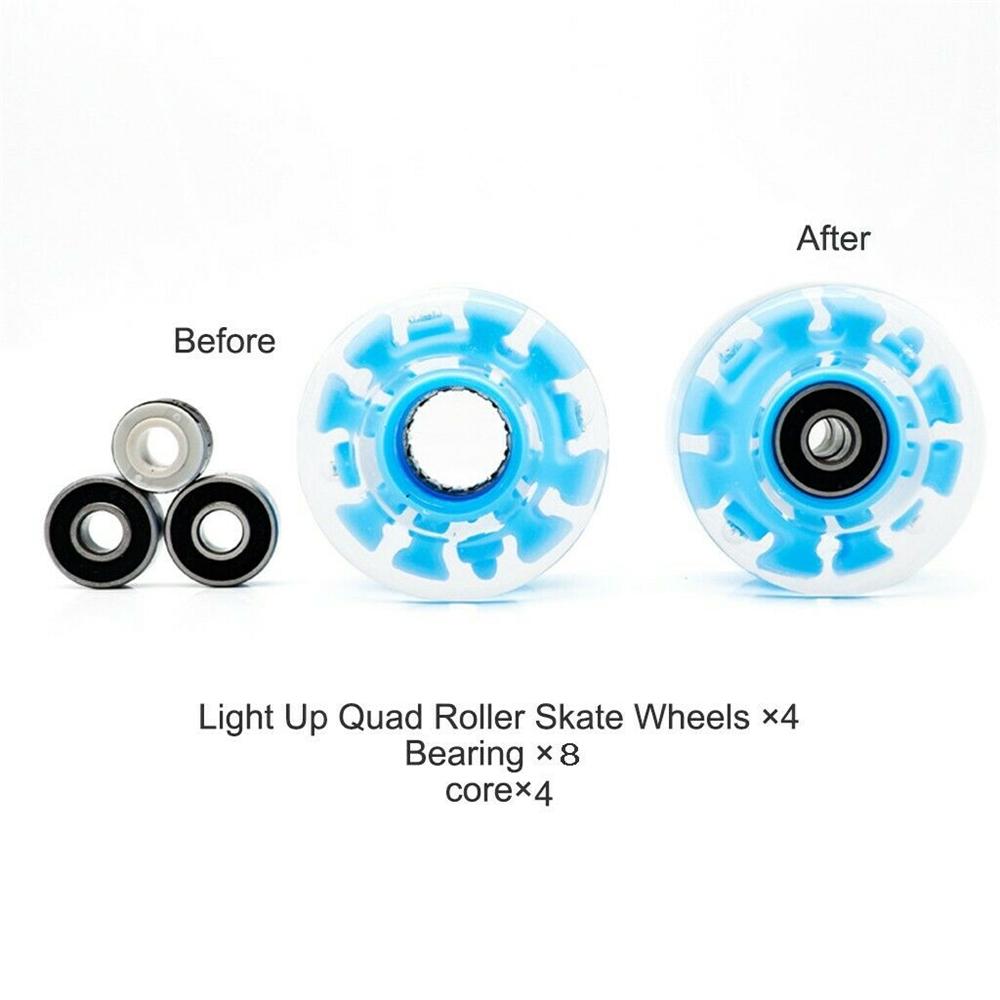 4pcs Luminous Light Up Quad Roller Skate Wheels With BankRoll Bearings Installed 4pcs Luminous Light Up Quad Roller Skate Wheels With BankRoll Bearings Installed