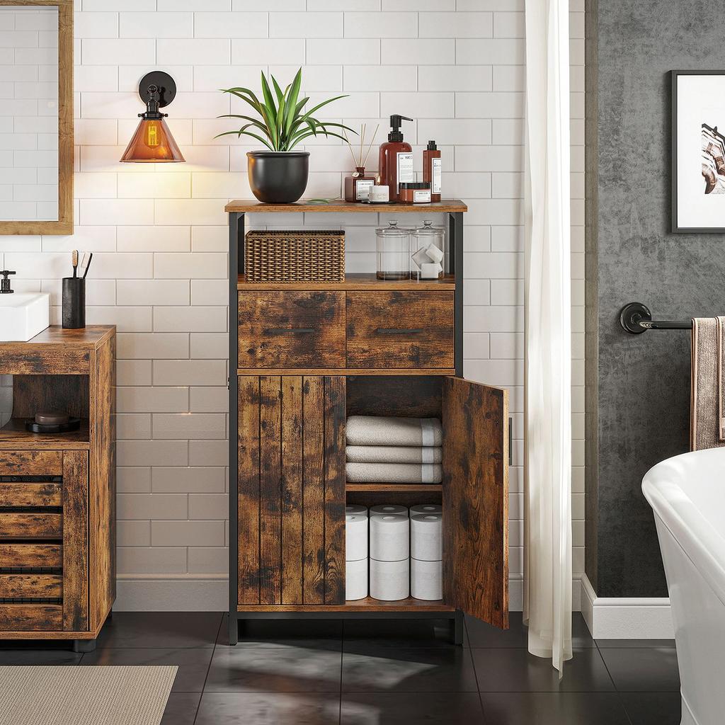 VASAGLE Storage Cabinet, Multipurpose Sideboard with Drawer and Adjustable Shelf, Bathroom Cabinet, Steel Frame, for Living Room Kitchen