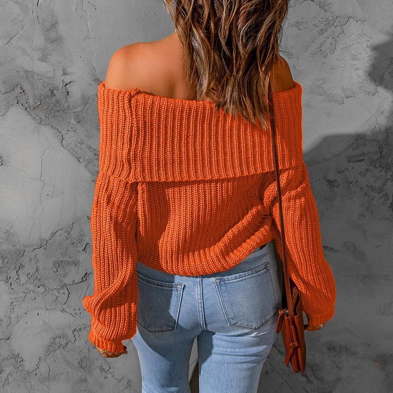 Pull pour femme coupe ample épaules dénudées couleur unie manches longues