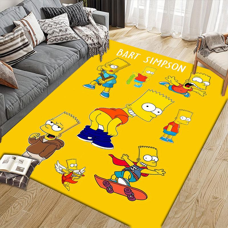 Bart Simpson Flannel Printed Carpet, Home Sofa Decoration for Living Room & Bedroom, Non‑Slip Play Flannel Floor Mat for Game Room