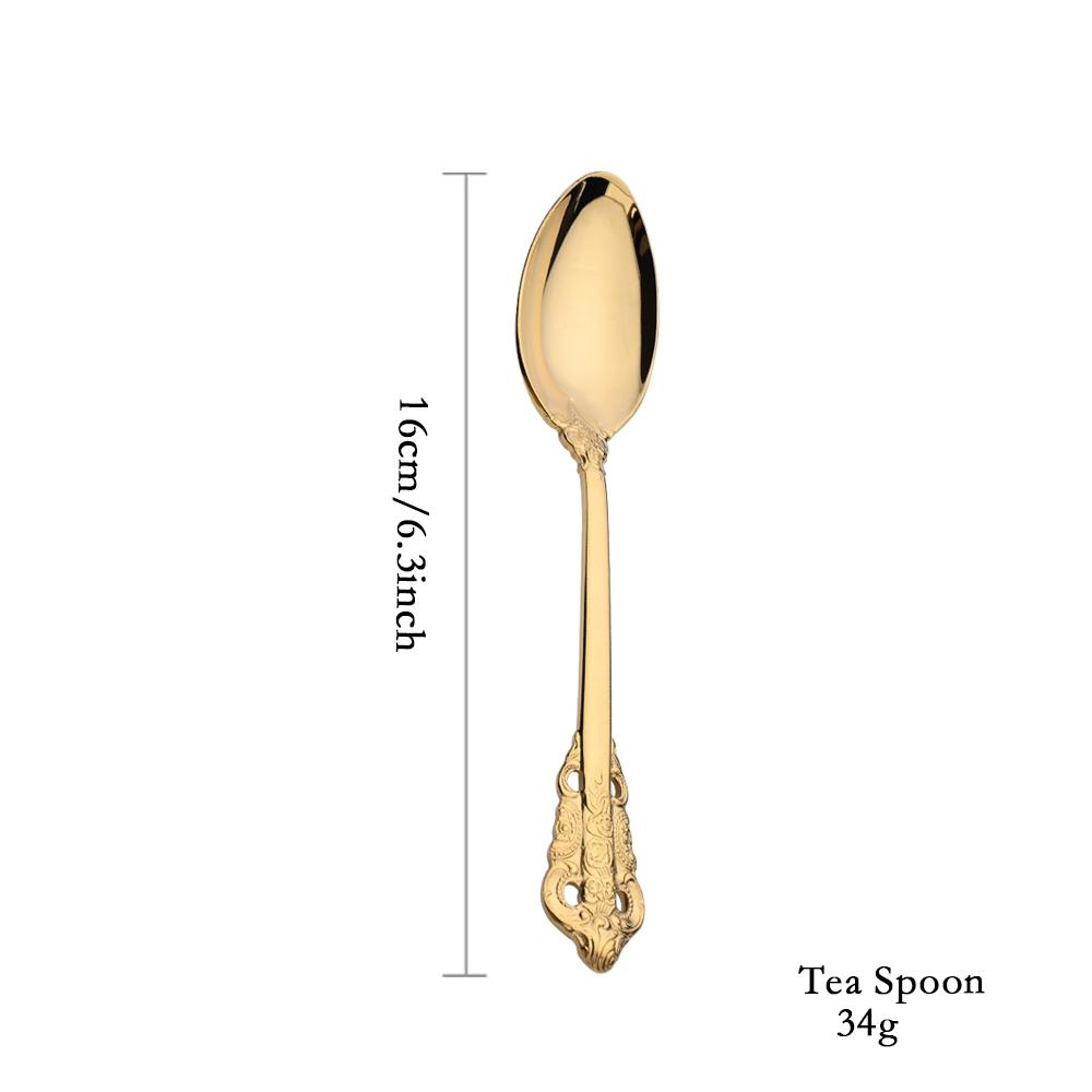 Vintage Western Gold Plated Cutlery Dining Knife Fruit Fork Teaspoon Butter Knife Set Luxury Dinnerware Engraving Tableware Set