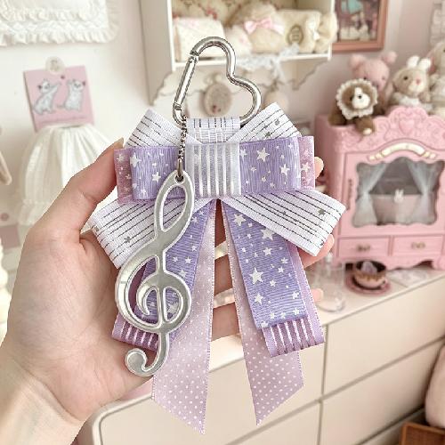 Kawaii Cartoon Music Note Bow Ribbon Ita Bag Pendant Delicate Ins Handmade Key Holder for Schoolgirl Keychain Charm for Bag
