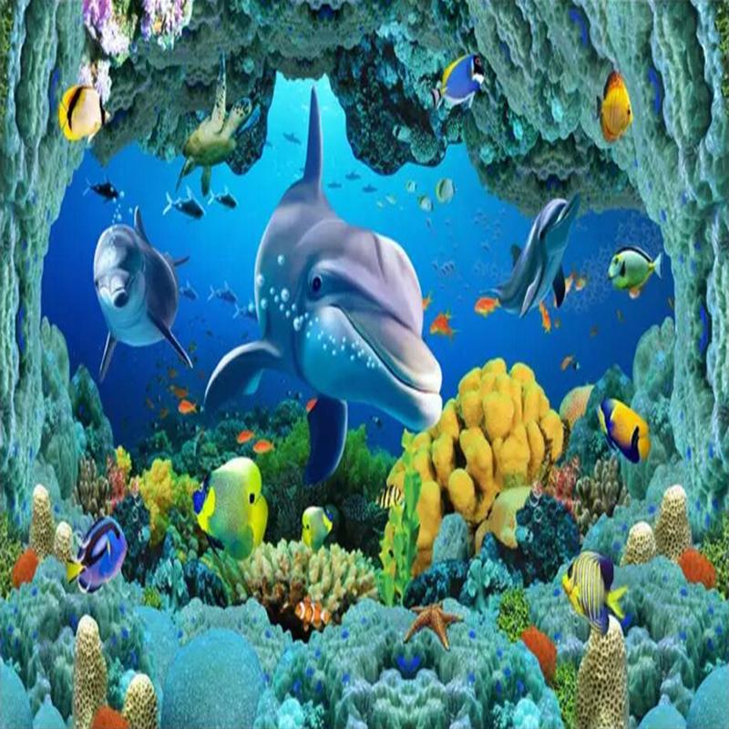 Fototapeta 3D podvodní svět Fototapeta Ocean Dolphin Hotel Obývací pokoj Dětská ložnice Dekorace interiéru Moderní nástěnná tapeta na strop