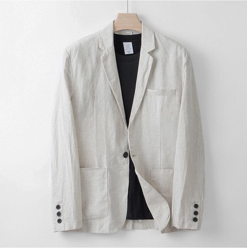 Herren Slim Fit Koreanischer Stil Leinen Sommer Anzug - Lässiges Zweiteiliges Set mit Lockerer Jacke und Sonnenschutz