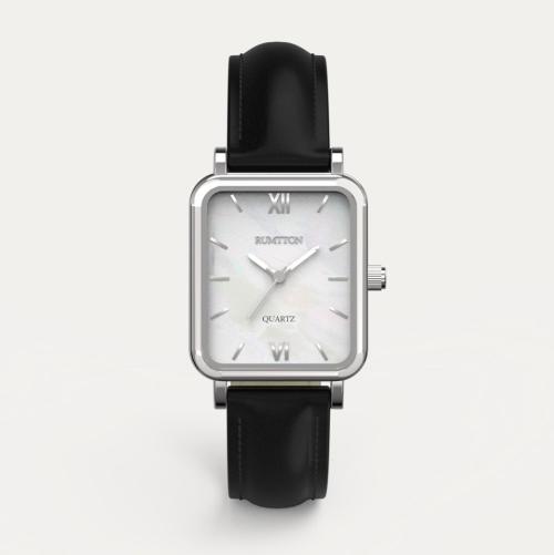[LUMTEN] LUMTEN Men s Mother-of-pearl Leather Wristwatch Harbor White Silver Black One Size