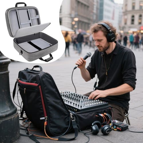 Mimoqk Audio Mixer Carrying Case | Adjustable Cable File Bag for DJ Gear | Shock-Absorbing Padded Storage for Cables, Microphones, and Other Sound Acc