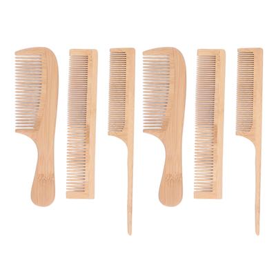 6pcs Bamboo Hair Comb Set for Barber Anti Static Heat Resistant Scalp Massage Combs with Tail Comb