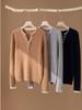 Women's 2026 Autumn/Winter V-Neck Faux Two-Piece 100% Pure Cashmere Sweater - Fashionable Button-Up Base Layer