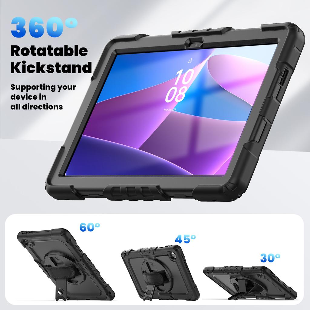 For Lenovo Tab 10.1 (2025) TB-311XU/Tab TB311FU Case PC + Silicone Tablet Cover with PET Anti-Scratch Film and Shoulder Strap