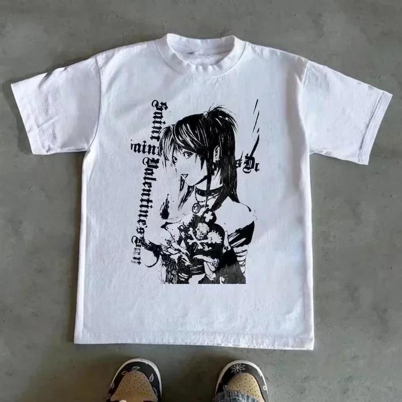 Misa Aunisexe Inspired Anime Print Cotton Short Sleeve Tshirt Graphic Tee Gothic Y2k Aesthetic Unisex Unisex Streetwear Tee Tops
