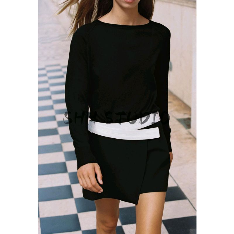 Autumn New Women clothes Simple Style Hidden Hook Buckle High Waist Contrast Color Waist Double Placket Culottes 1165223