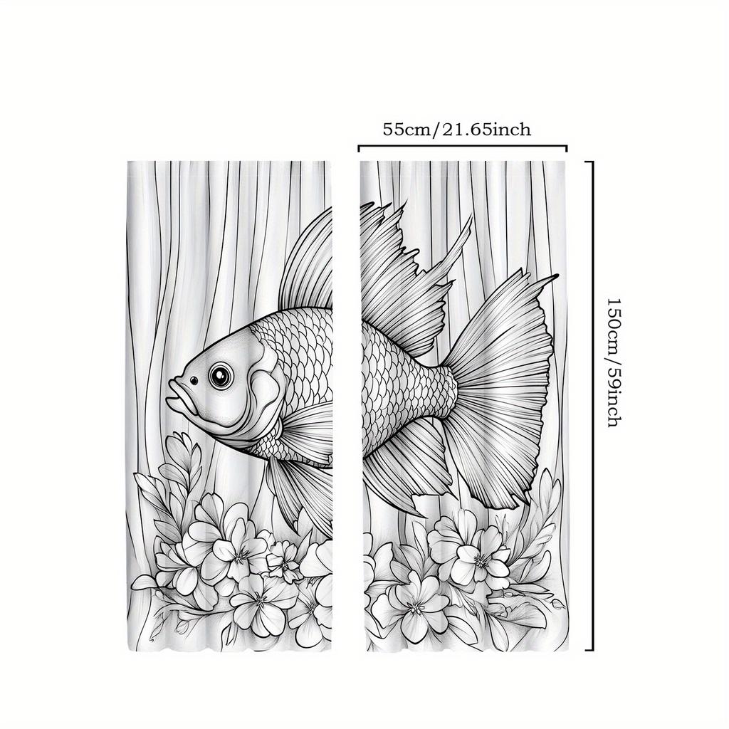 Animal Print Curtains Floral Fish Marine Life Design Kitchen Dcor Curtain Polyester Ideal For Window