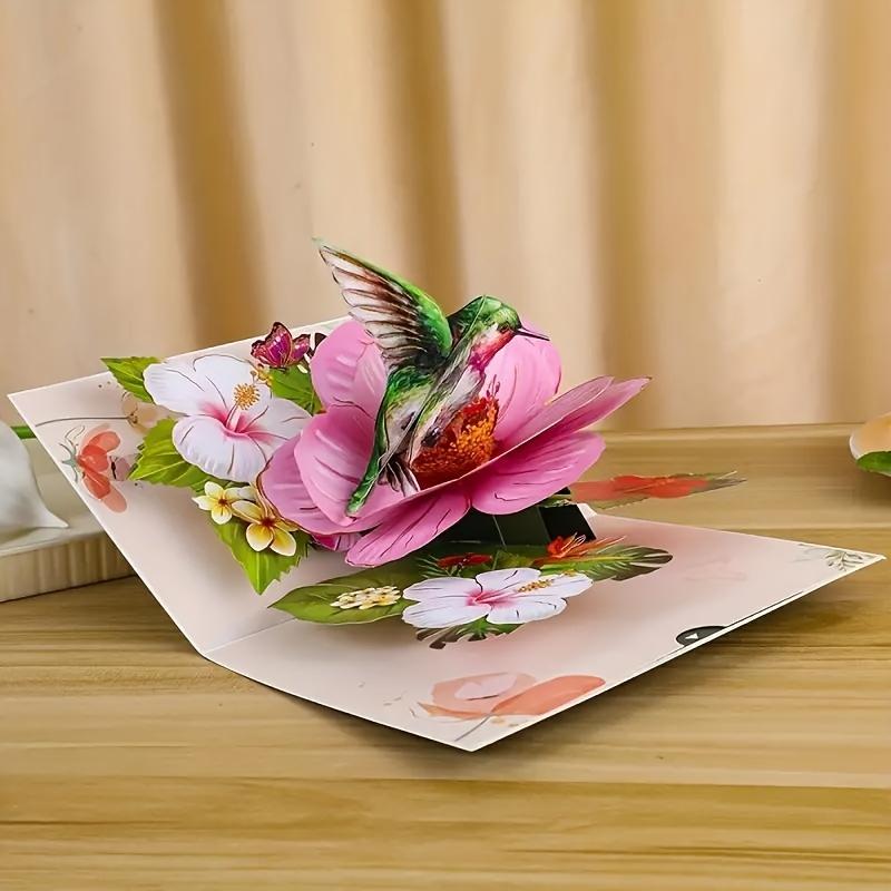 3D Exquisite Hummingbird Flower Greeting Card Holiday Wishes Birthday Parties Anniversary Celebration Cards Blessing MessageCard